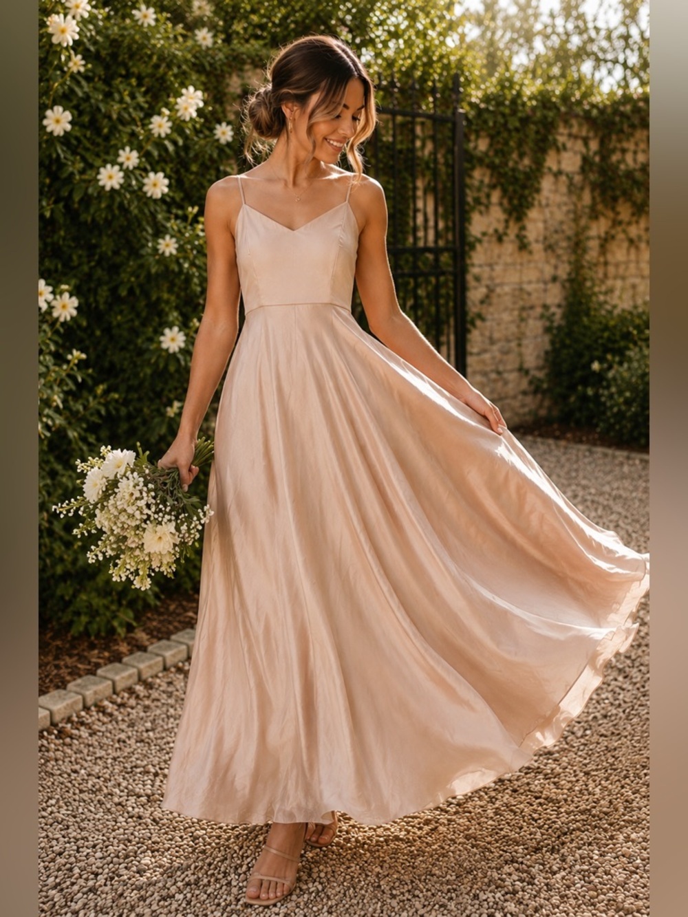 Show Me Your Mumu Faith Maxi Dress – NWT – Blush Champagne Satin Gown Small